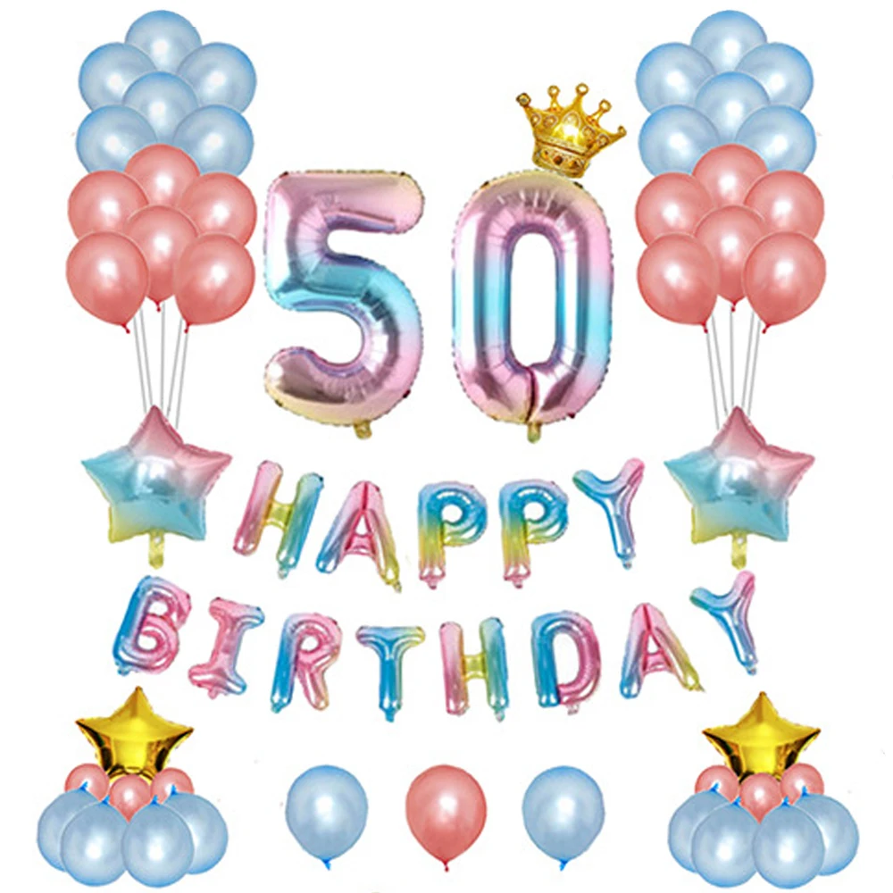 

FANGLELAND New 16-inch Color Gradient Happy 50th Birthday English Party Balloon Decoration Package party decorations