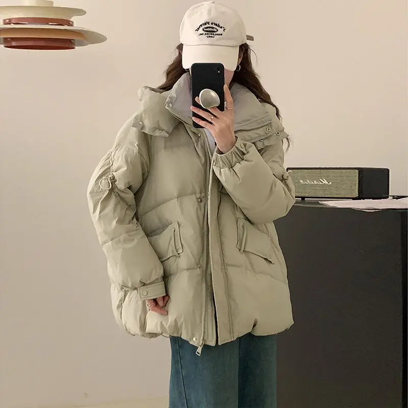 Hat Detachable Winter Warm Thick Down Coats Women Short Loose Fashion White Duck Down Lady Down Jacket Elegant Clothes M25