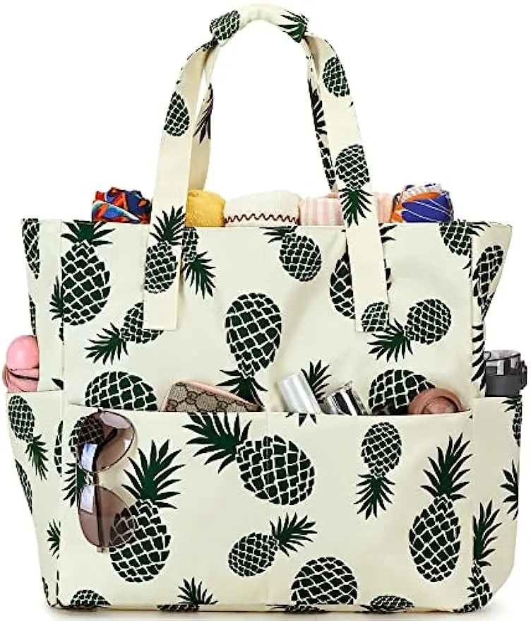 

Beach Bag Waterproof Sandproof Women Tote Bag Pool Bag with Zipper for Gym Grocery Travel with Wet Pocket