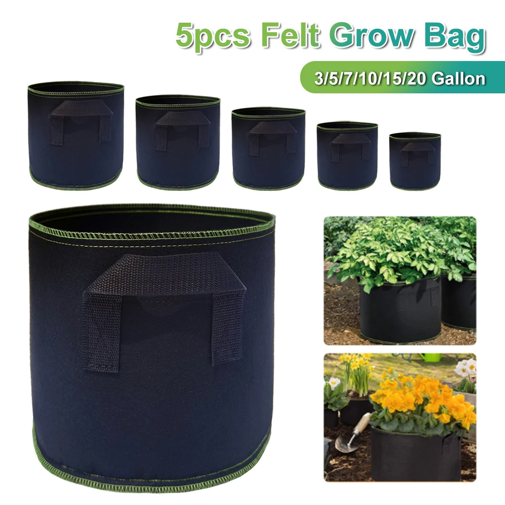 

5Pcs 3-20 Gallon Grow Bag Felt Fabric Plant With Handles Garden Supplies Pot Breathable Gardening Vegetable Growing Planter