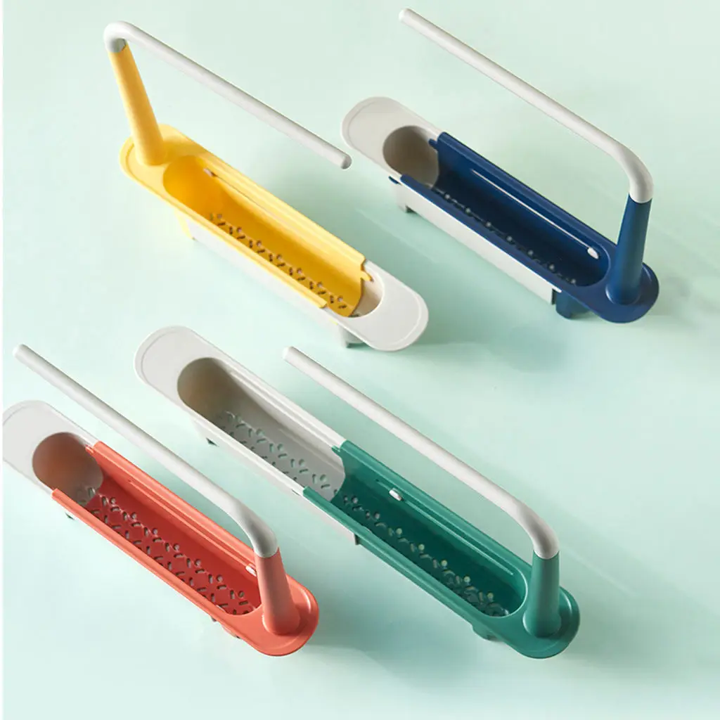 

Modern Telescopic Sink Rack Basket Storage Holder Drain Sponge Round Corner Adjustable Scrubbers Towel Hanger Shelf for Bathroom