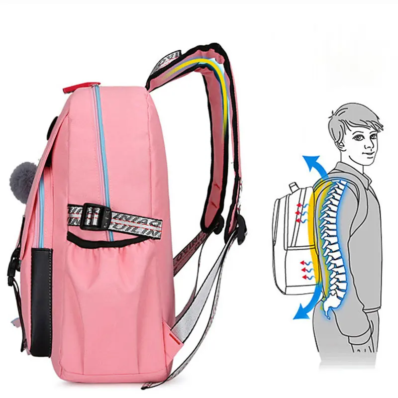 Pink Canvas Backpack Women School Bags For Teenage Girls Preppy Style Large Capacity USB Back Pack Rucksack Youth Bagpack 2021