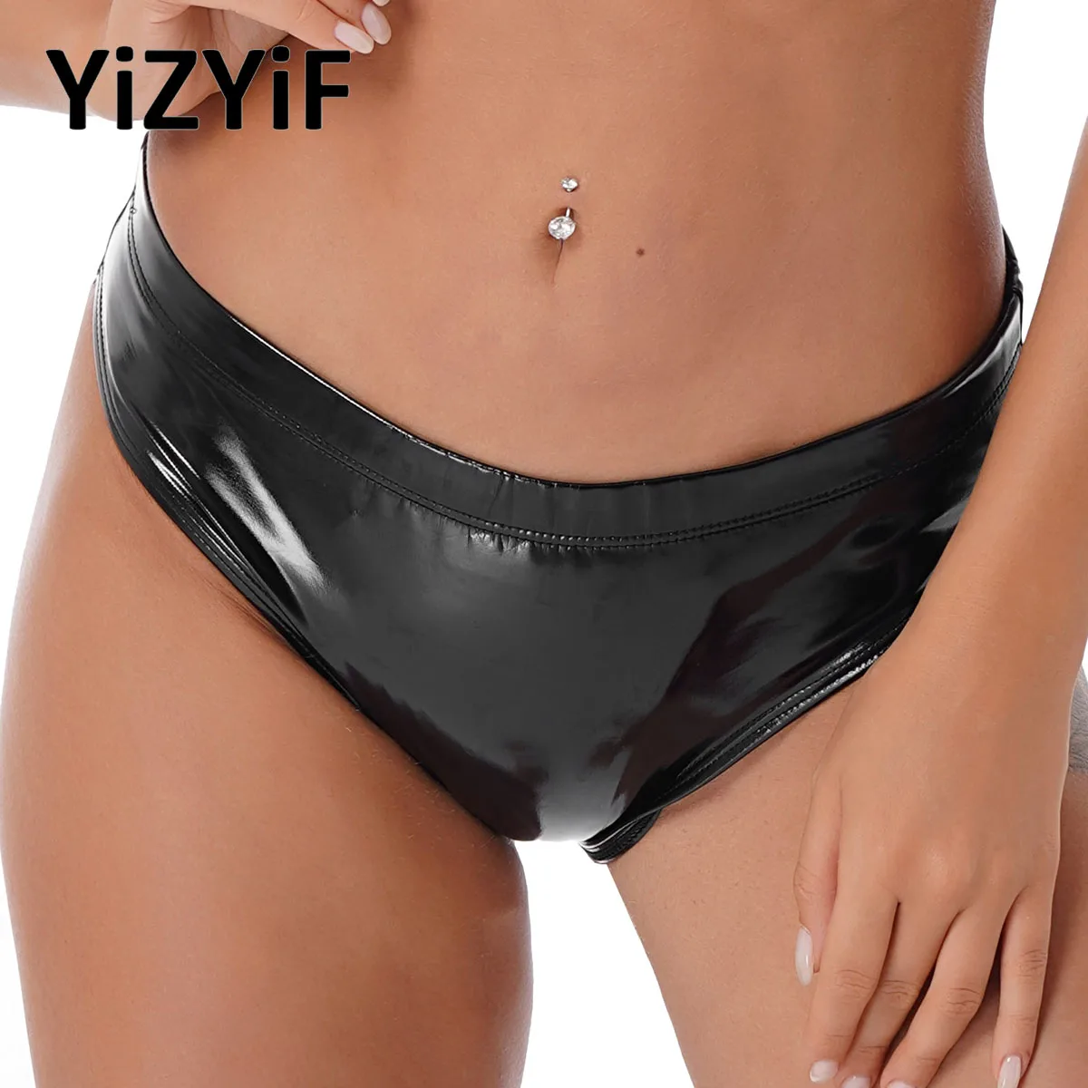 

Leather Panty Briefs Shorts Womens Wet Look High Cut Club Pole Dancing Panties Underwear Elastic Performance Clubwear Black