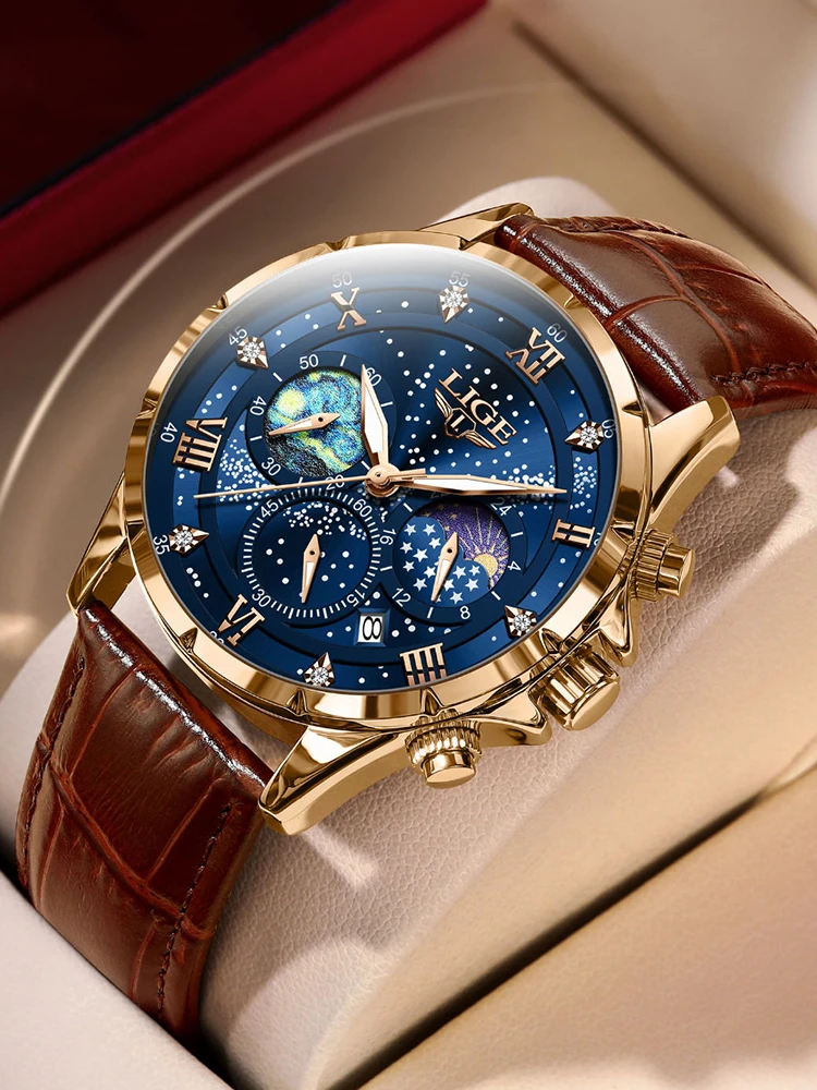 LIGE Men Watches Casual Sport Watch Men Luxury Waterproof Date Luminous Chronograph Wristwatch Male Quartz Watches Leather Clock