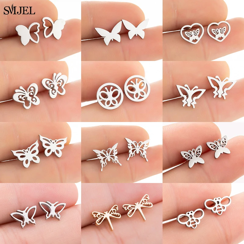 Крошечные корейские серьги-гвоздики в форме бабочки из нержавеющей стали для