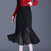 lace fishtail skirt womens package hip skirt 2022 autumn and winter new high waist mid length hip package hip skirt