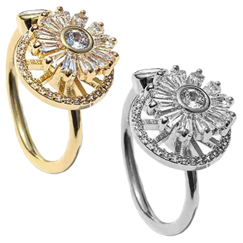 

Sunflower Meditation Ring Anxiety Rotatable Relieve Stress for Wife Adjustable
