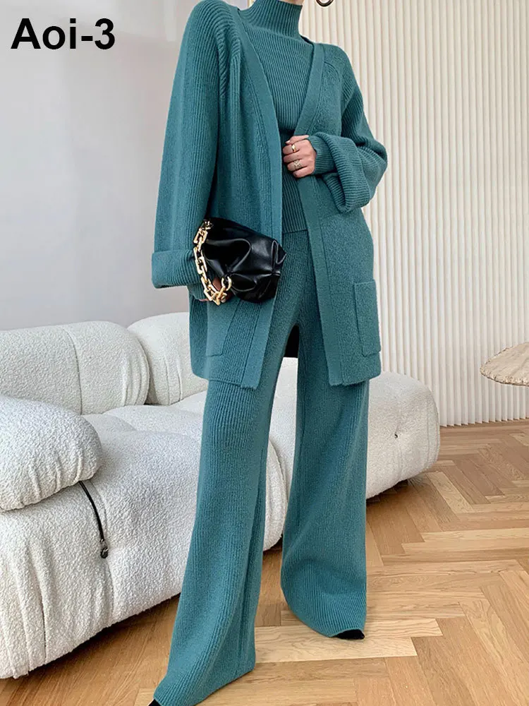 Модный женский вязаный костюм осень-зима 2023 новый элегантный кардиган + свитер