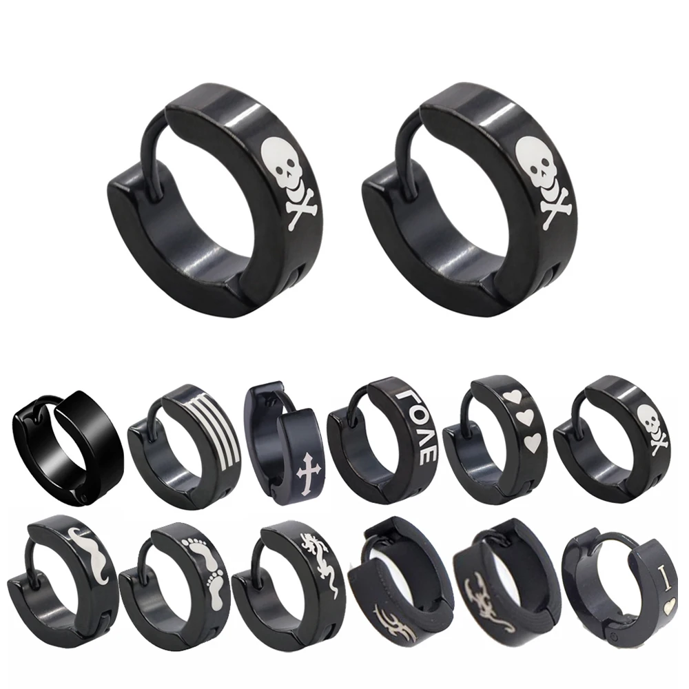 

Men and women vintage black skull head pattern Cool 4mm Width Stainless Steel stud earrings accessories jewelry