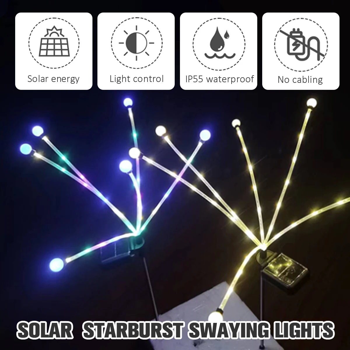 

New 2 Pack Solar Firefly Lights 8LED Starburst Swaying Solar Light IP55 Waterproof Solar Garden Stakes Lights Outdoor Decorative