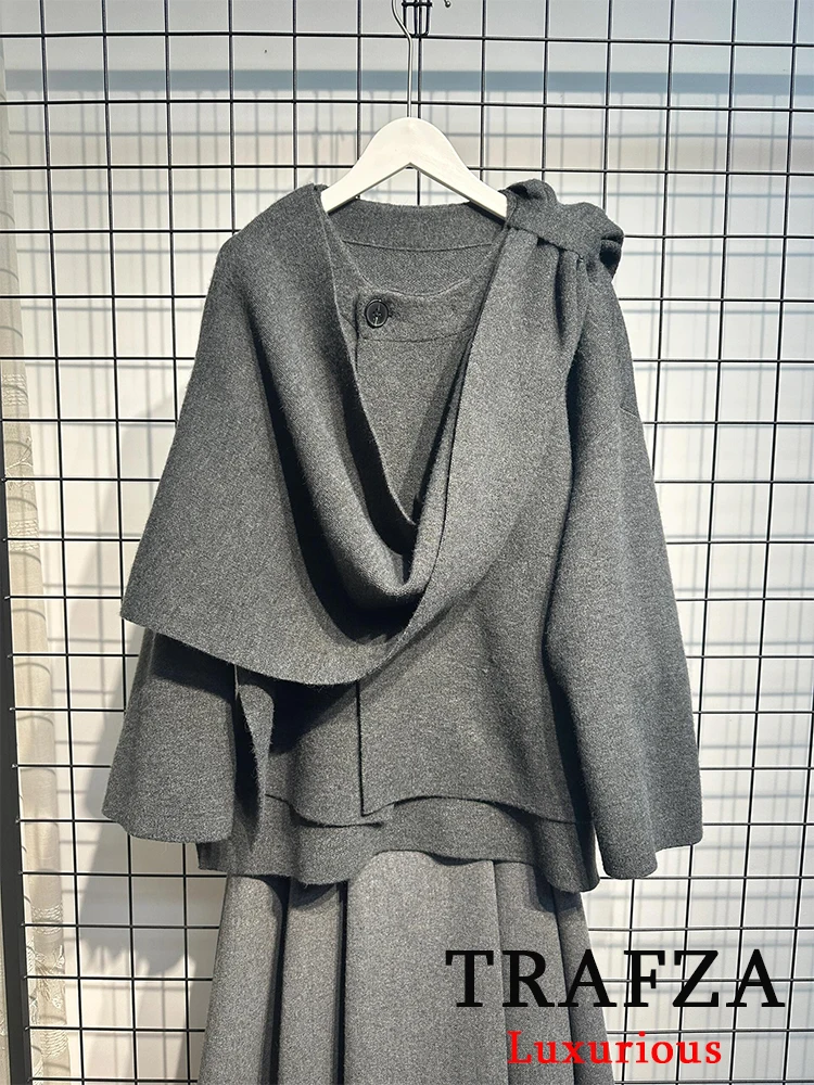 Женское трикотажное пальто с круглым вырезом и длинным рукавом