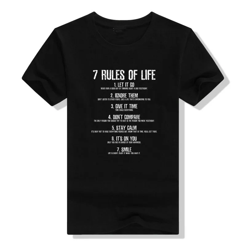 

7 Rules of Life Motivational Poster T Shirt Funny Life-Style Tee Tops