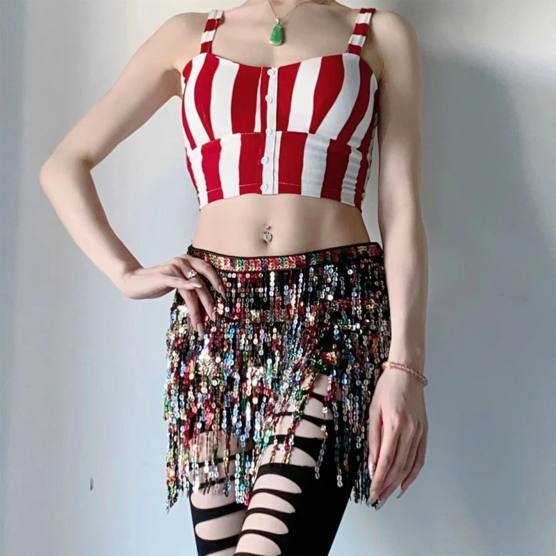 

New style Belly Dance Hip Scarf for Women Bling Coins Sequins Tassel Belly Dance Costume