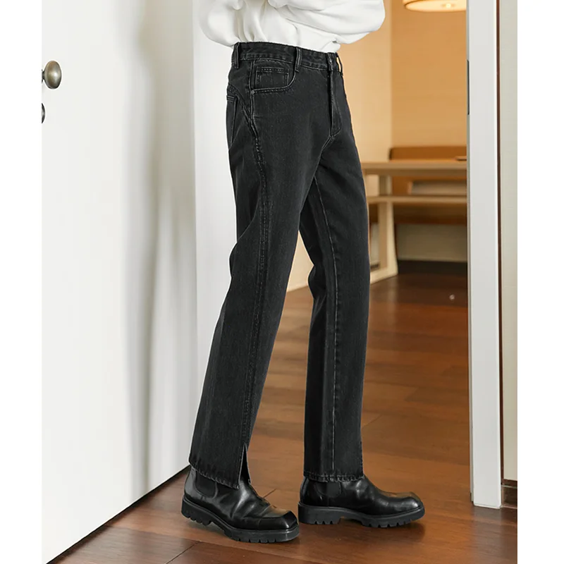 Streetwear Men 2022 Fashion New Style Vintage Recreational Black Split Fork Jeans Loose Straight Cylinder Trousers Autumn Female