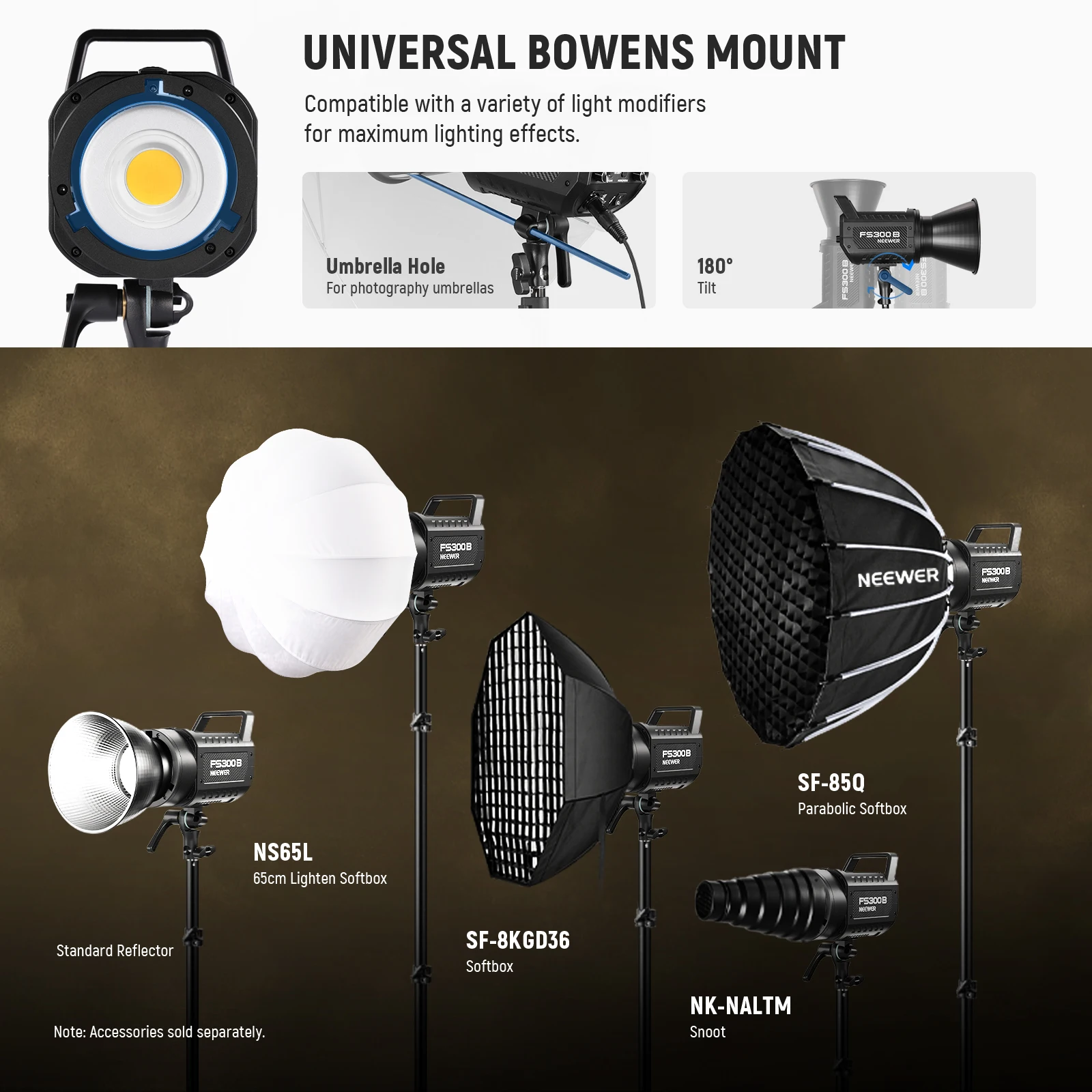 Фото NEEWER FS300B Светодиодный студийный видеосвет мощностью 300 Вт, двухцветное непрерывное освещение COB с управлением 2,4G/APP 44500 люкс/1 м 2700–6500 К №2