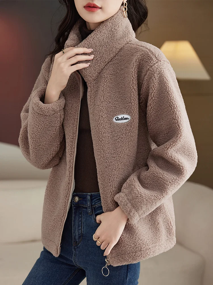 Middle-Aged Mom Autumn and Winter Fleece-lined Cotton-Padded Coat Short Polar Fleece Elderly Women clothes Th... |