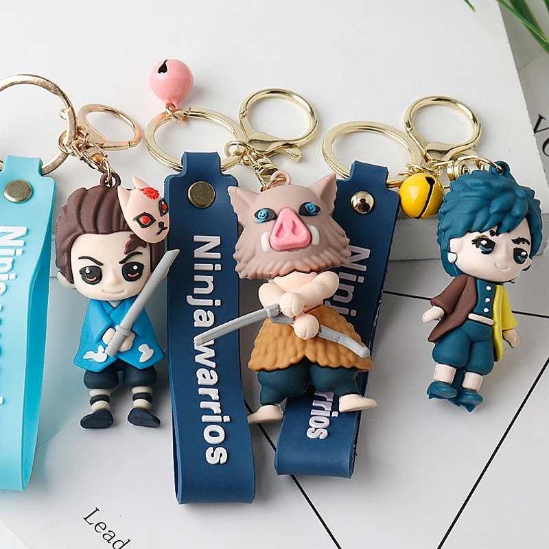 

Anime Demon Slayer Keychain Cosplay Kimetsu No Yaiba Key Chains Tanjiro Kamado 3D Rubber Pendant Keyring Cute Toy Jewelry Gift