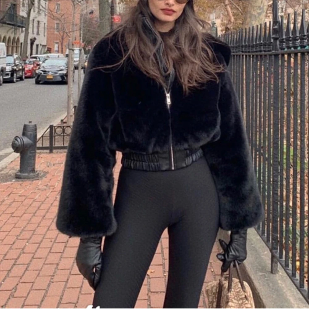 Winter Faux Fur Jacket Women Short Coat 2022 Thick Warm Fashion Gothic Casual Zipper Jackets Black Hooded Outwear Oversize Coats