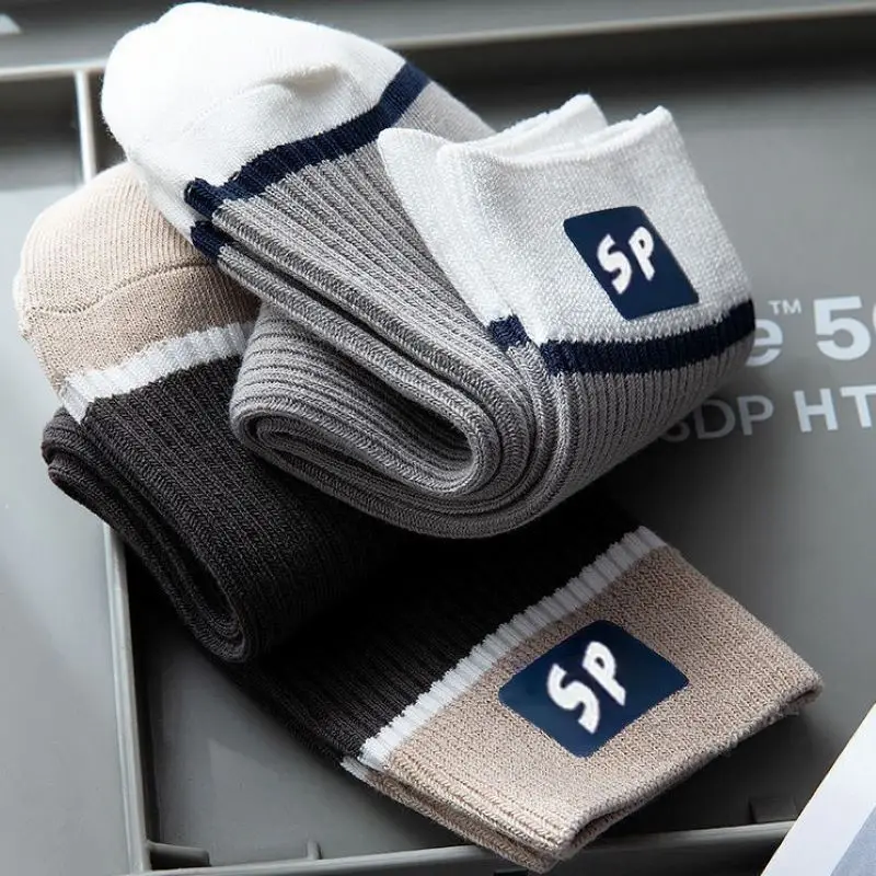 2023 New Fashion Men's Socks Cute Breathable Socks Japanese Style Striped Thickened Casual Sports Cotton High Quality Tube Socks