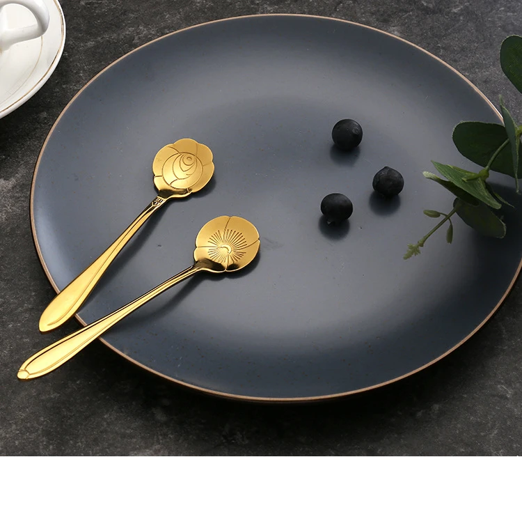 

1-piece flower spoon set cute ice cream dessert spoon small teaspoon coffee spoon silver gold stainless steel teaspoon