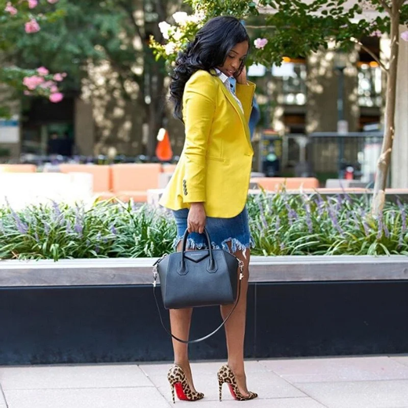 Yellow Casual Office Blazer 2021 Women Solid Colors Single Button Commute Bussiness Blazer Retro Simple All-Match Formal Clothes