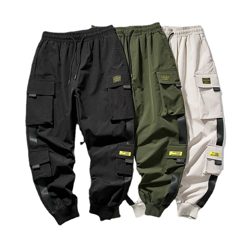 

2022 New Joggers Cargo Pants for Men Casual Hip Hop Pocket Male Trousers Sweatpants Streetwear Ribbons Techwear Harem Pants