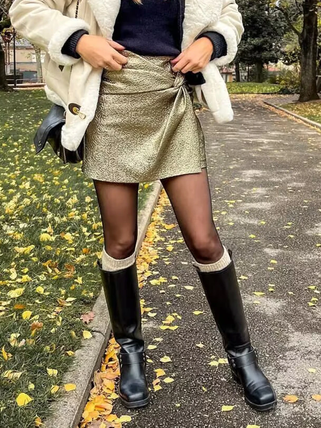 

2024 Women Knot Decoration Chic Textured Pant Skirt Autumn High Waist A-line Skirts Casual Fashion Elegant Slim Party Shorts