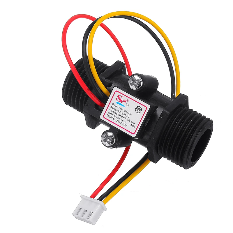 

YF-S201C G1/2 Inch Water Flow Sensor Food-Grade Switch Hall Effect Flowmeter Fluid Meter Counter 1-30L/min 5-15V Black