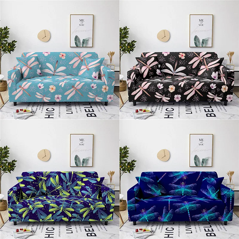 

3D Colorful Dragonfly Pattern Print Sofa Cover Stretch Antifouling Couch Cover Furniture Chair Cover Sofas for Living Room