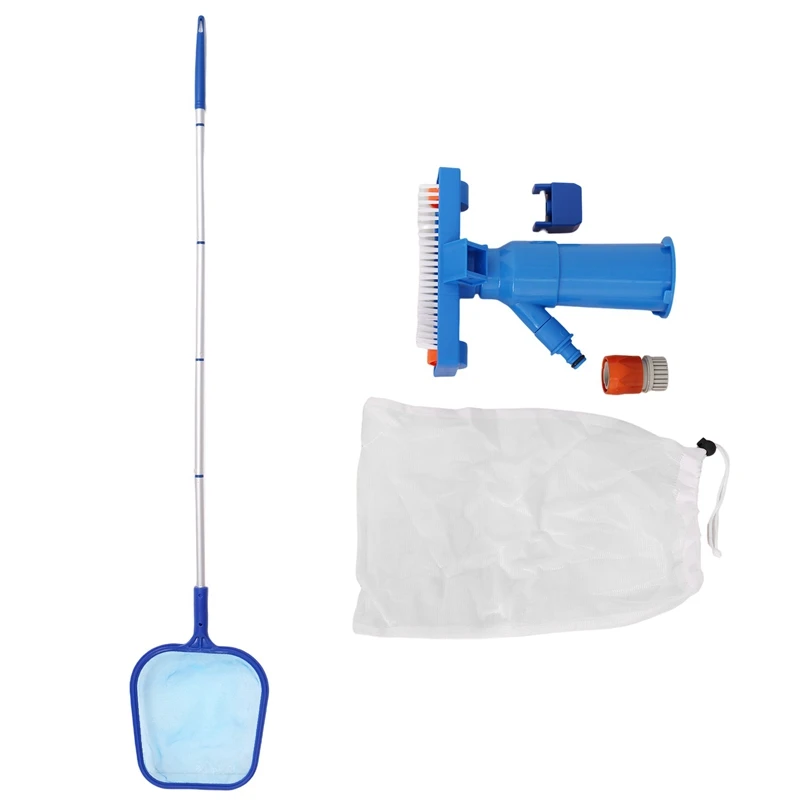 

Clean Pool Swimming Pool Leaf Skimmer Net Adjustable Length With Fine Mesh Netting Basket Blue