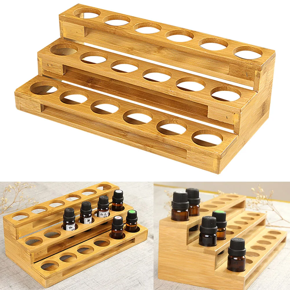 

30ml Space Saving Desktop Display Organizer Ladder Type For Essential Oil Storage Rack Compartment Bamboo Practical Showing