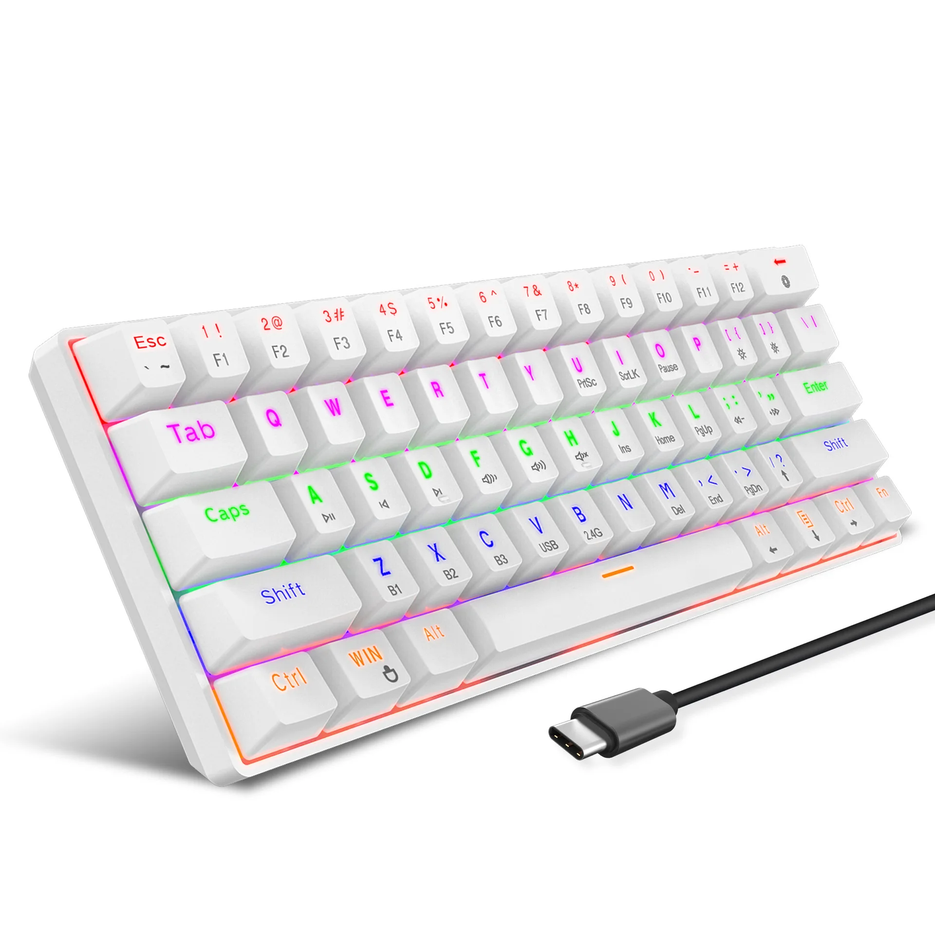 Enlarge 61 Keys Wireless/Bluetooth Compatible/Wired Mechanical Keyboard RGB Backlit 3 Modes Connectable Hot Swappable Gaming Keyboard
