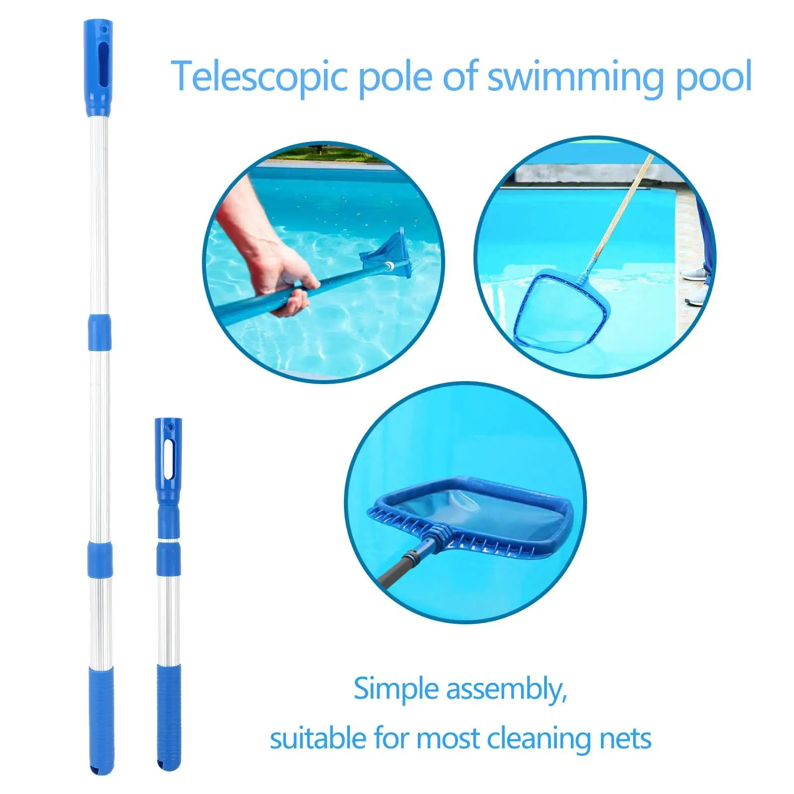 

Extendable Pool Handle Durable Adjustable Length 3 Stage Handheld Premium Pool Rod for Vacuum Heads Nets Pool Cleaner Supplies