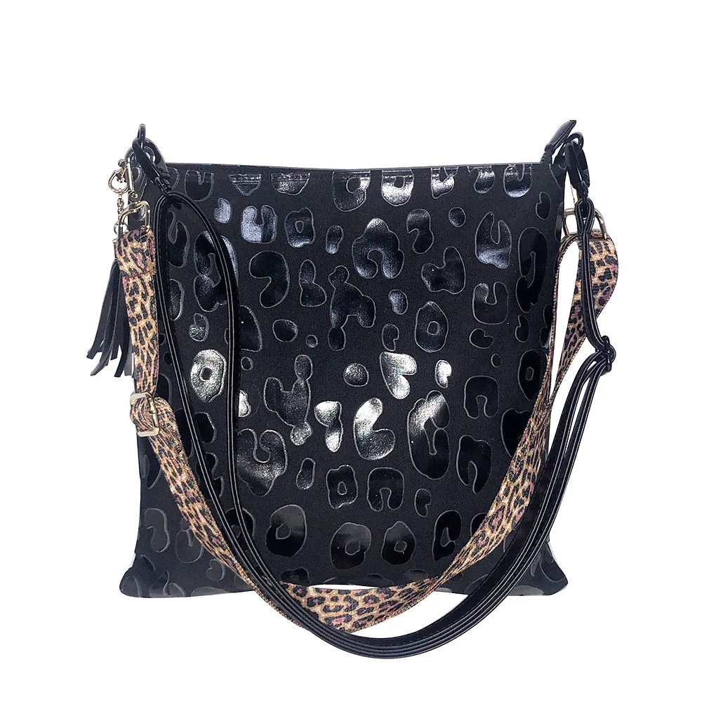 

Domil Women Black White Leopard Shoulder Bag Luxury Cheetah Crossbody Bags With Leopard Two Strap Canvas Envelop Bag For Female