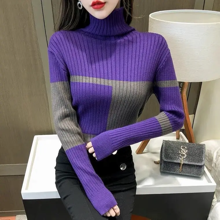 

2022 New Autumn Winter Sweater Turtleneck Slim Fit Basic Pullovers Fashion Korean Knit Tops Womens Sweater Jumpers W121