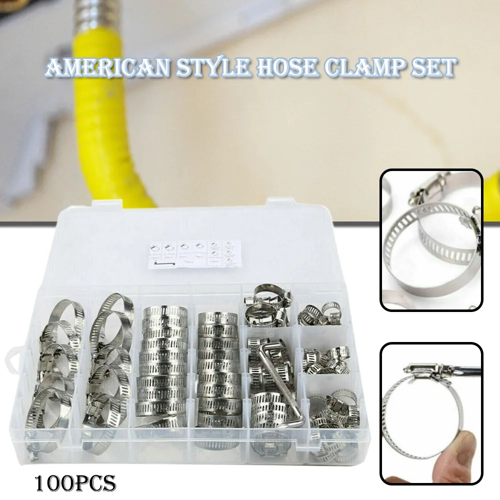 

Регулируемые зажимы диаметром от 8 до 44 мм, 101 шт., червячный редуктор, шланговый зажим, набор в ассортименте для различных труб, для механического использования в автомобиле