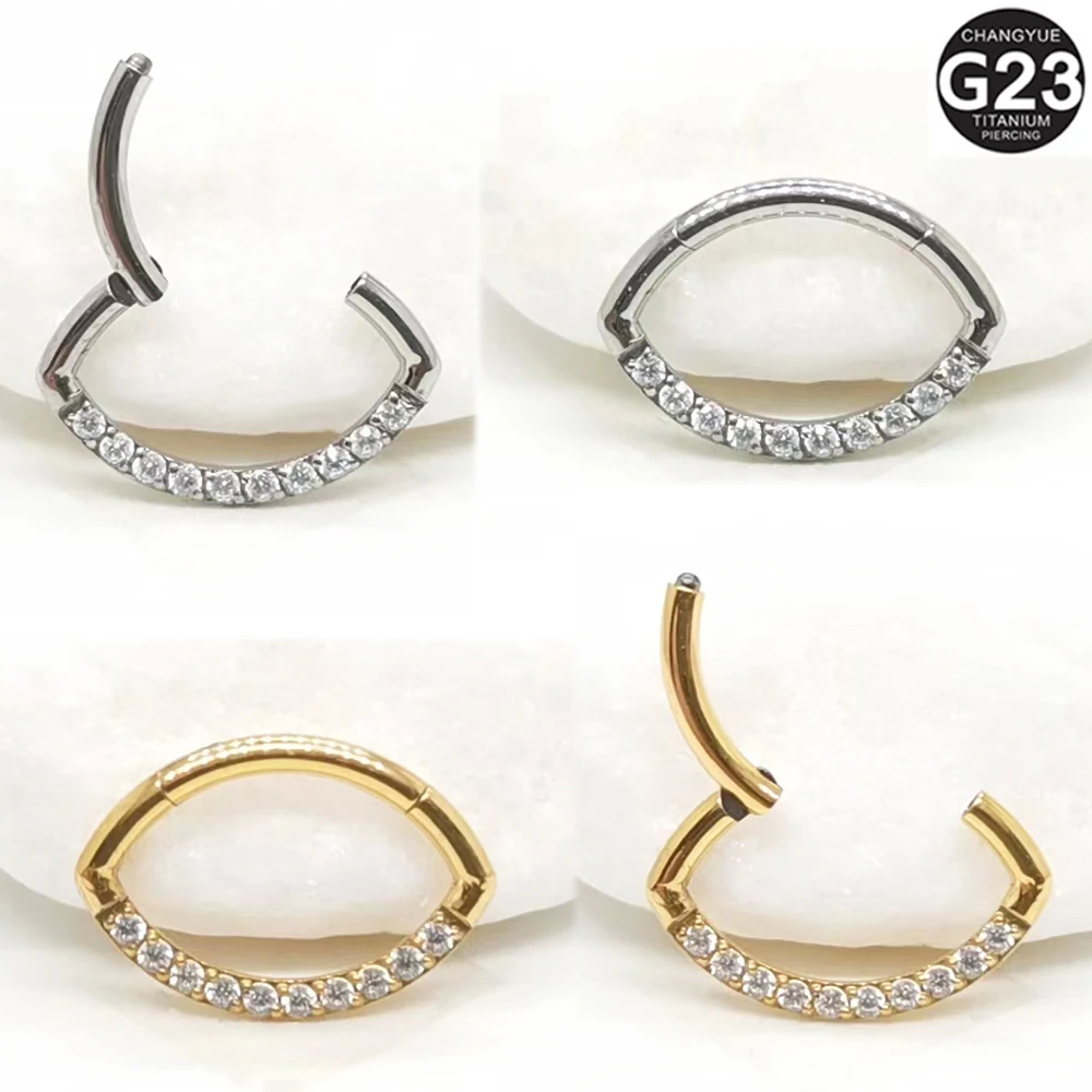 

F136 Titanium Nose Rings Zircon Olivary Earrings 16G Clicker Nose Septum Piercing Ear Studs Cartilage Tragus Helix Daith Jewelry
