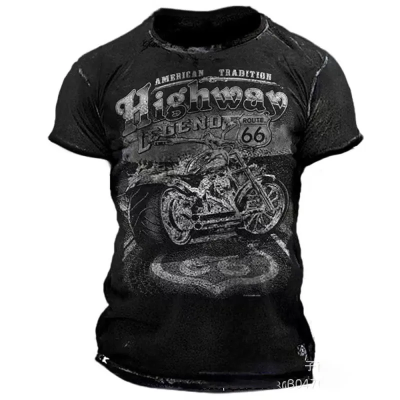 

T Shirts for Men 3d Vintage Printing Tee 66 Letters Motorcycle T-shirt Summer Men Oversized Clothing Hot Hip Hop O-neck Blouses
