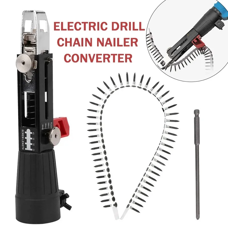 Electric Drill Automatic Screw Chain Nail Guns Adapter Screw Woodworking Tools For Screwdriver Tape Hand Accessory