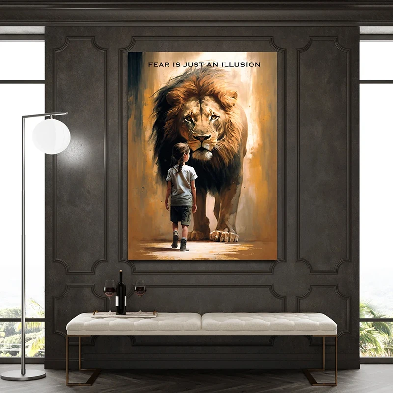 

Wild Animal Lion Poster Motivational Wall Art Canvas Painting Inspirational Quotes Posters and Prints for Office Room Home Decor