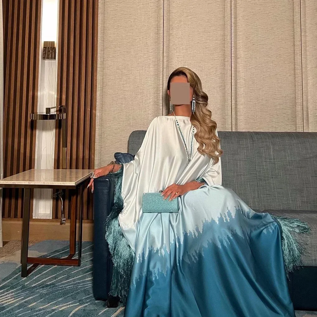 Абая платье-бабочка с кисточками внутри пояса градиентным принтом длинные