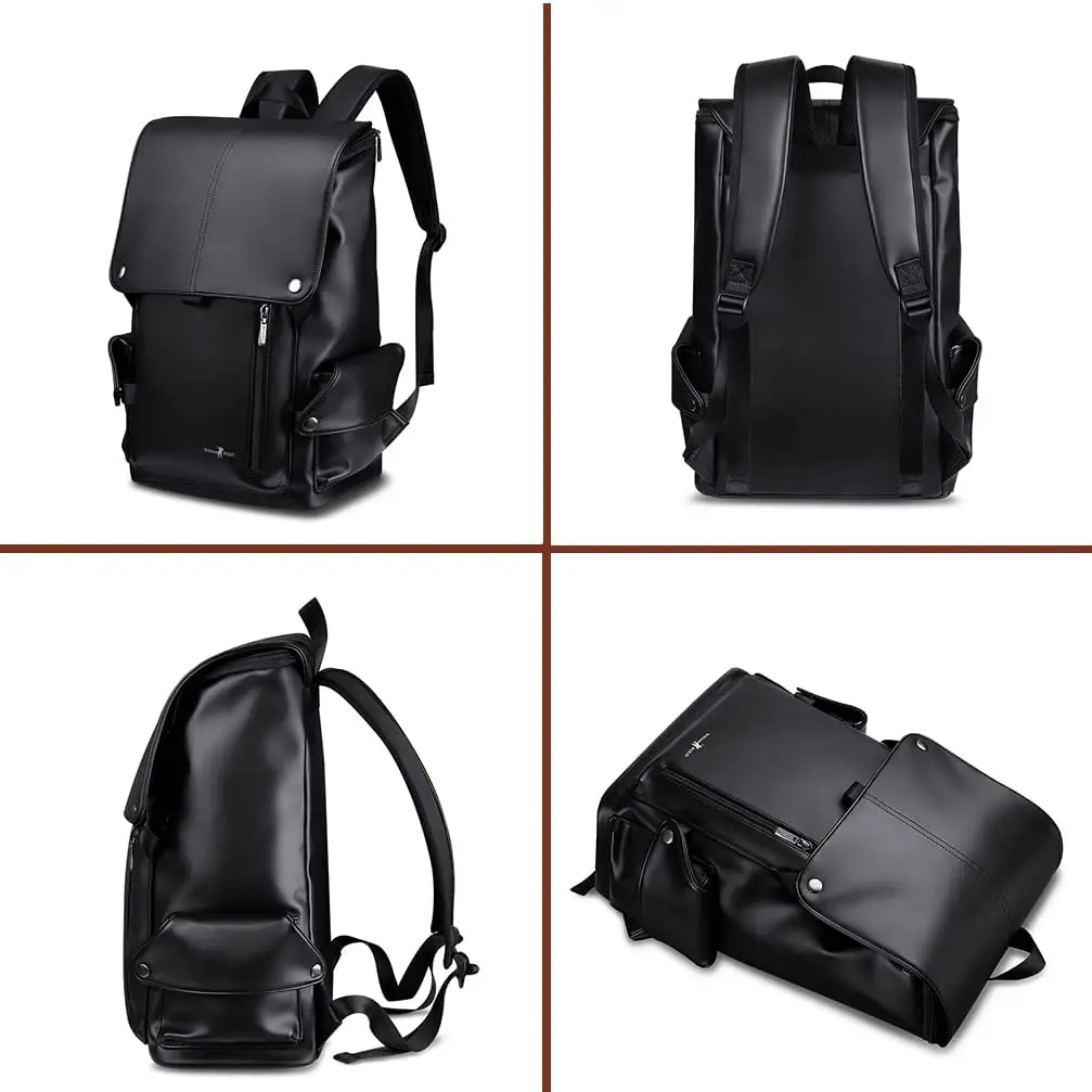 VANNANBA Genuine Leather Backpack Men 17 Inch Black Laptop Backpack Huge Capacity Travel Business Office Casual Work Backpack