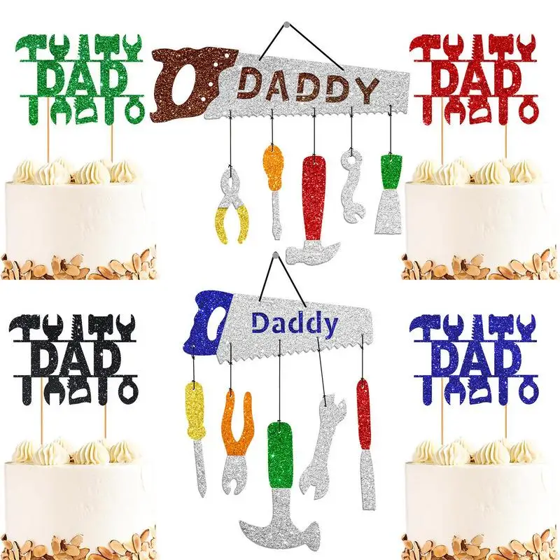 

Fathers Day Cupcake Toppers 6Pcs Happy Birthday Dad Cake Topper Happy Father's Day Cake Topper Bulk Glitter Father's Day