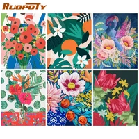 ruopoty painting by number flowers drawing on canvas handpainted wall art diy pictures by number red flower home decoration gift