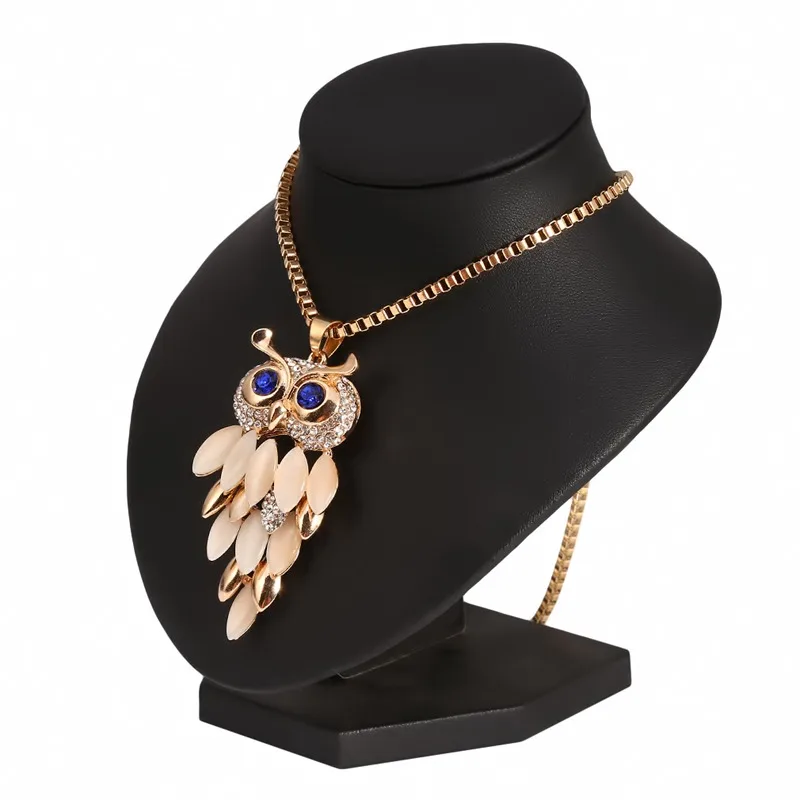 Изысканное длинное ожерелье со стразами опалом кристаллом подвеской в виде совы