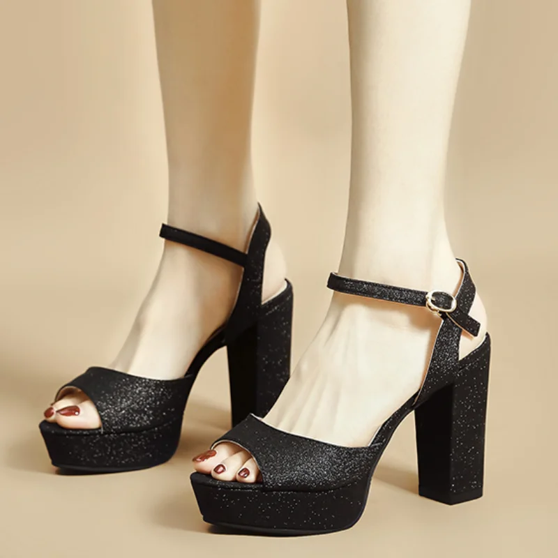 

Fahsion Elegant Sexy Platform Buckle Strap Women Shoes Wedding Party Concise Solid Thin Heels Women Sandals Shoes for Women