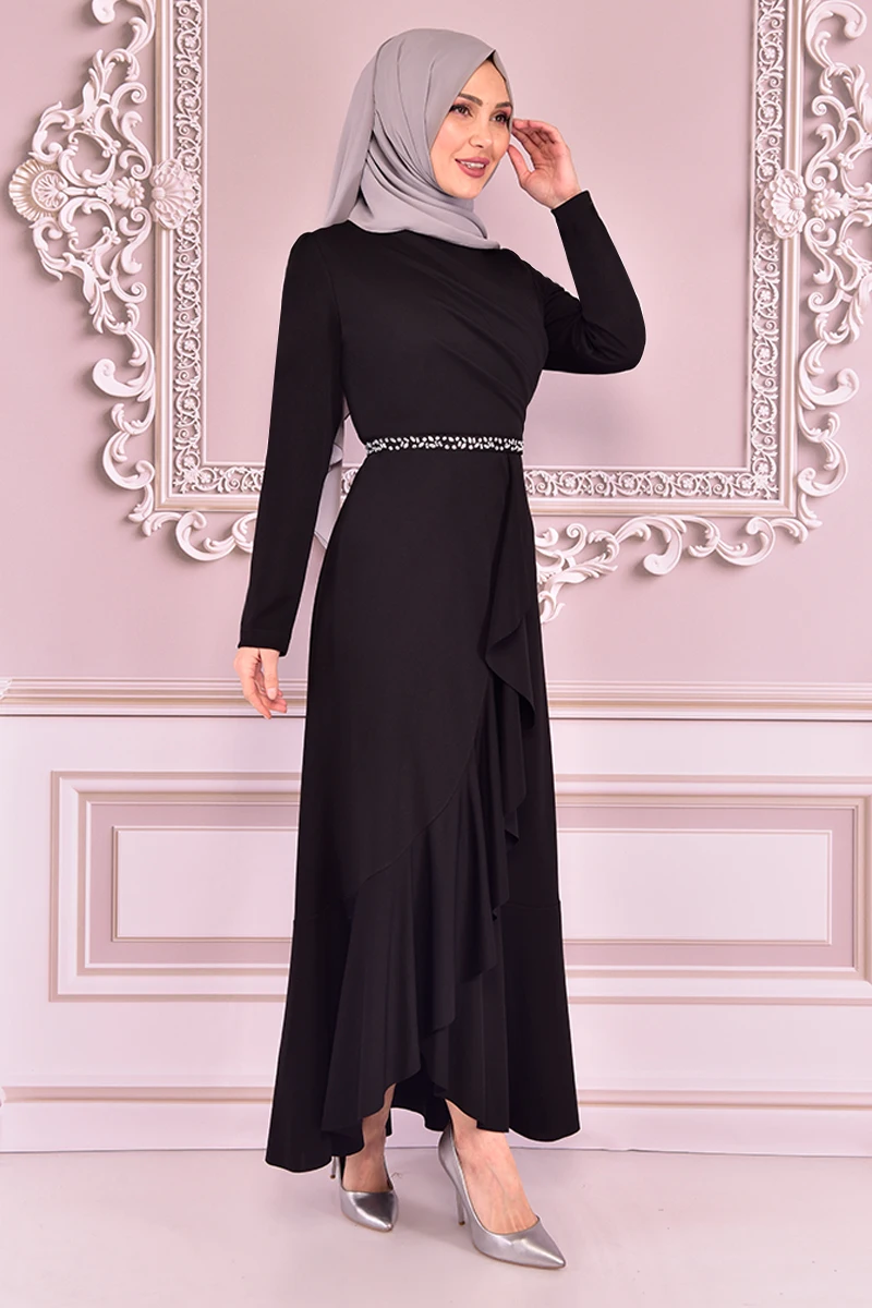 Платье с поясом, черные платья для женщин, платье-Абая, мусульманское женское платье, Саудовская Аравия