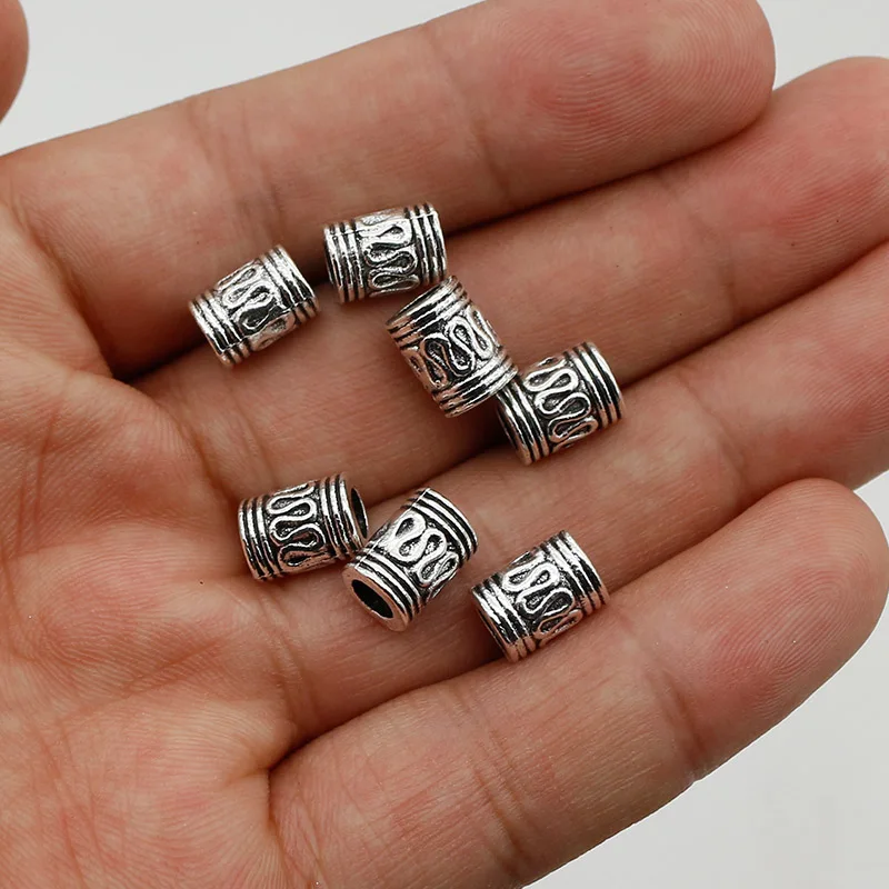 20pcs/lot Antique Silver Color S Pattern Tube Beads Spacer Craftwork Prayer Loose Big Hole Charms DIY Jewelry Components - купить по