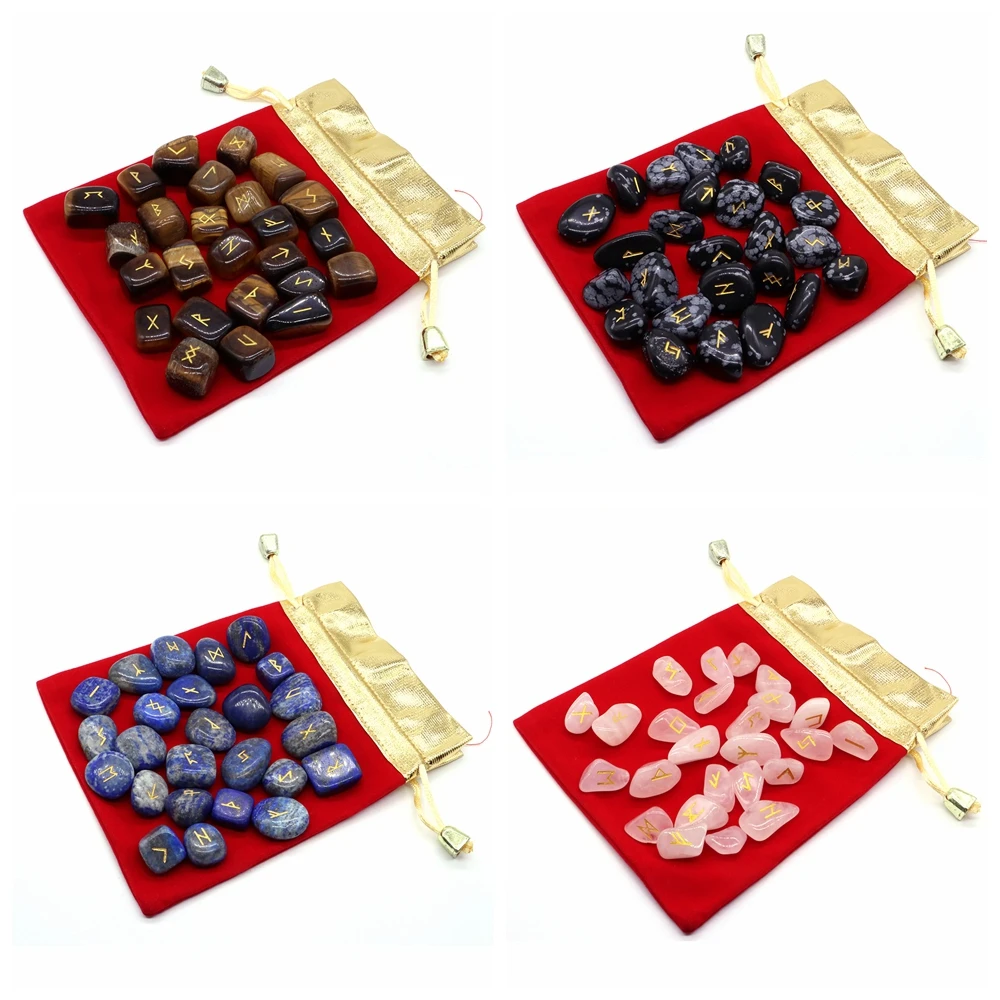 

25pcs / Set Natural Rune Stones For Divination Crystal Quartz Chakra Energy Gemstones Meditation Witchcraft Gift Wicca Supplies