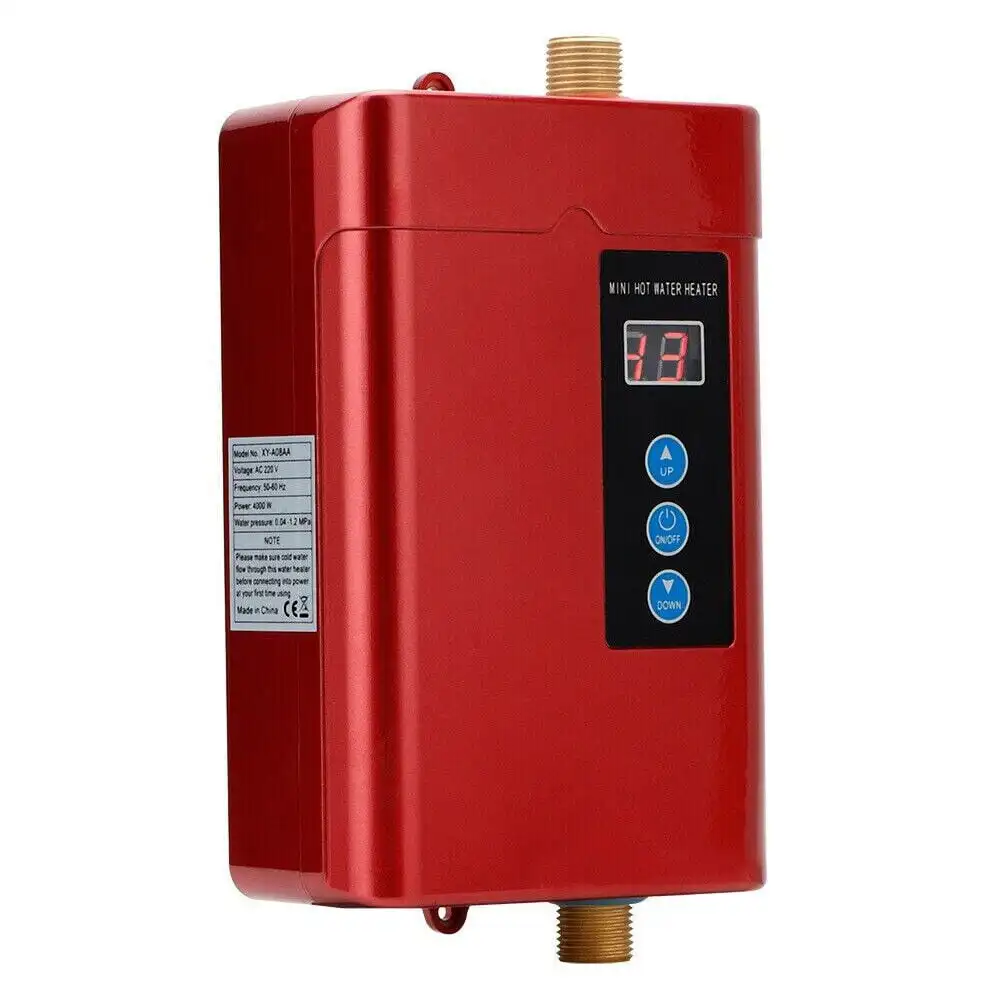 Electric Tankless Water Heater, 3000W Mini  Hot Water Heater (Red)
